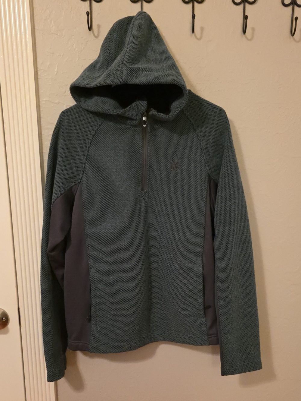 Spyder Men's Hooded 1/4-Zip Sweater Pullover - Teal Green/Gray, Size M